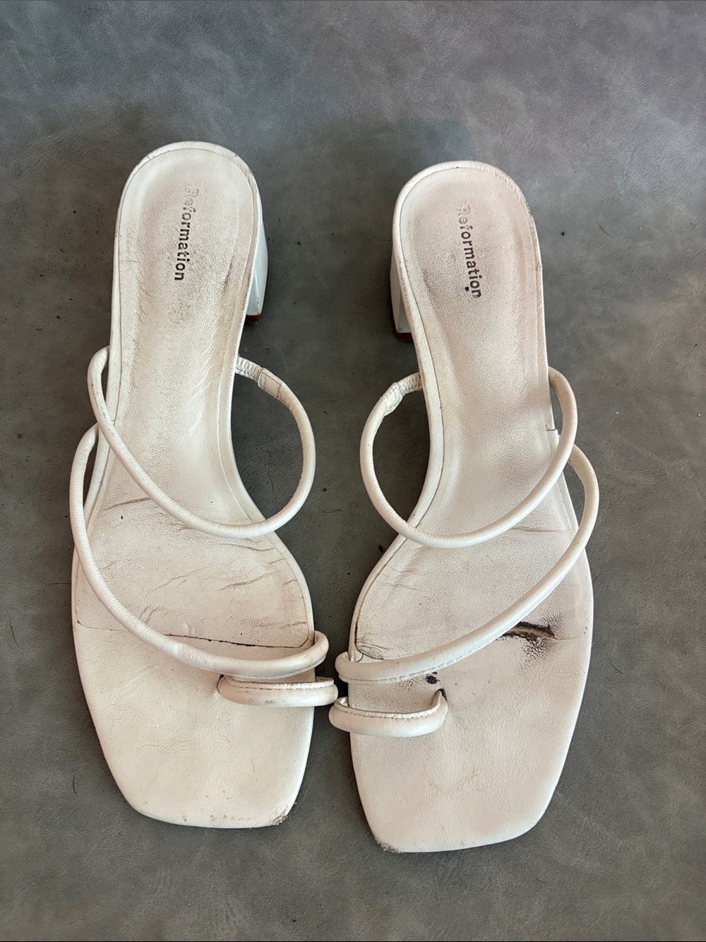 Reformation White Double-Strap Square-Toe Sandals